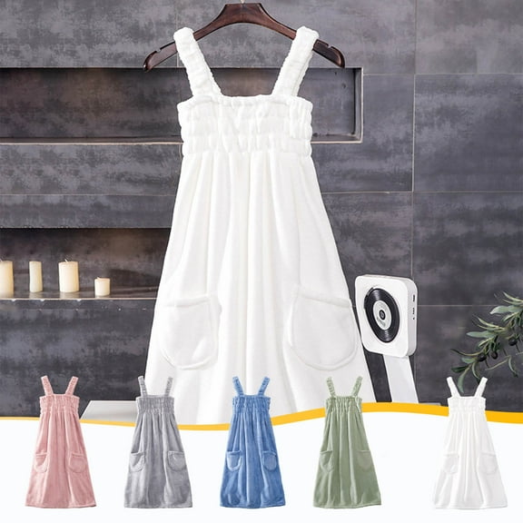 Soft & Thick Women's Fleece Bath Wrap Skirt with Pockets - 39 Inch Absorbent Spa Towel with Adjustable Straps for Shower, Pool, Beach, Travel - Cozy Polyester Bathrobe for Women