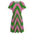 thumbnail image 4 of Pink Green Zig Zag Pattern Short Sleeve Dress Women Summer Evening Dresses Ladies Sundress, 4 of 7