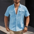 thumbnail image 3 of Mens Short Sleeve Button Down Linen Shirt with Spread Collar and Dual Chest Pockets for Casual or Office Wear, 3 of 6
