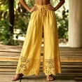 thumbnail image 5 of Mifsaly Wide Leg Palazzo Pants for Women High Waist Drawstring Casual Lounge Trousers Floral Lace Hem Flowy Beach Vacation Boho Bottoms Yellow,XL, 5 of 5