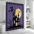 thumbnail image 5 of Polyester Fabric Halloween Night Shower Curtain, Horror Castle Witch Evil Pumpkin Purple Plaid Waterproof Bathtub Curtain Bathroom Decor Set with Hooks 72 x 84 Inches, 5 of 6