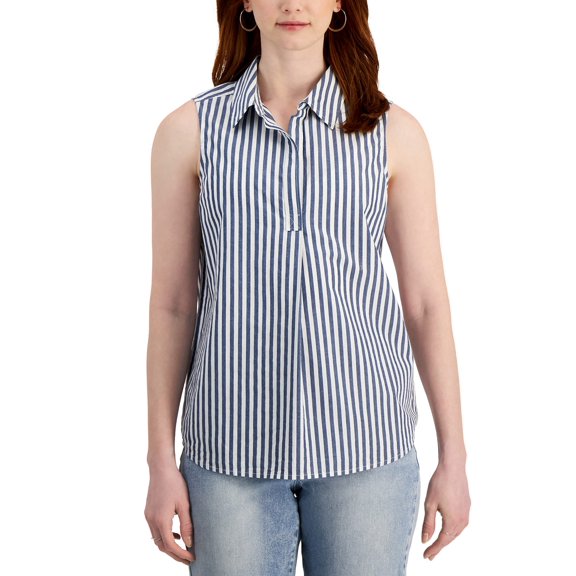 Style & Co Womens Cotton Poplin Printed Sleeveless Popover Shirt Blooms Shell M