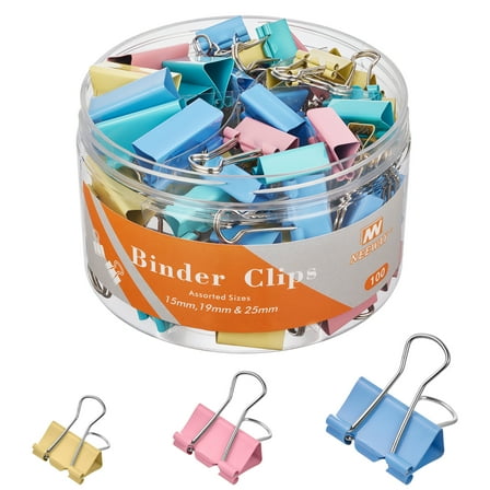 100 Count Binder Clips Assorted Sizes, Paper Binder Clips (0.6inch 0.75inch 1inch), Metal Paper Clamps for Office and Home, Multicolor