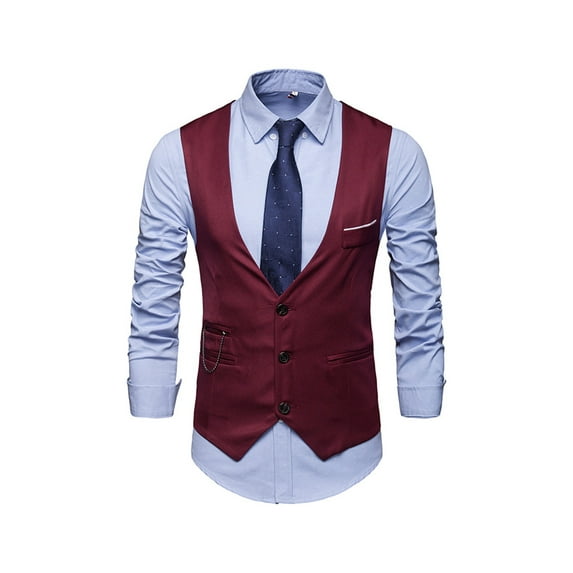 aturustex Men Slim Fit Suit Vest Business Formal Dress Waistcoat Sleeveless Single-Breasted V-Neck Solid Color Wedding Tops