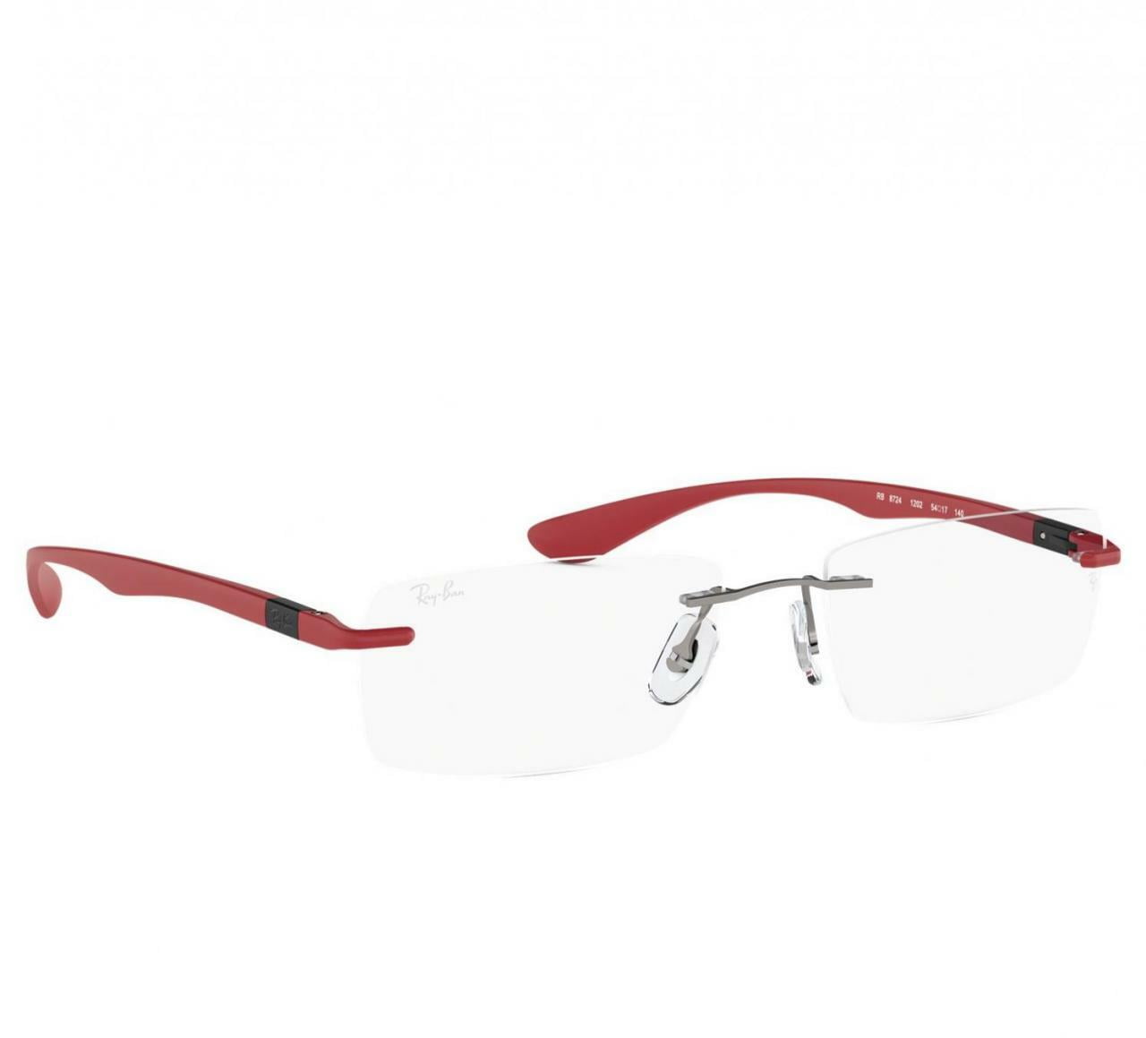 red rimless eyeglasses