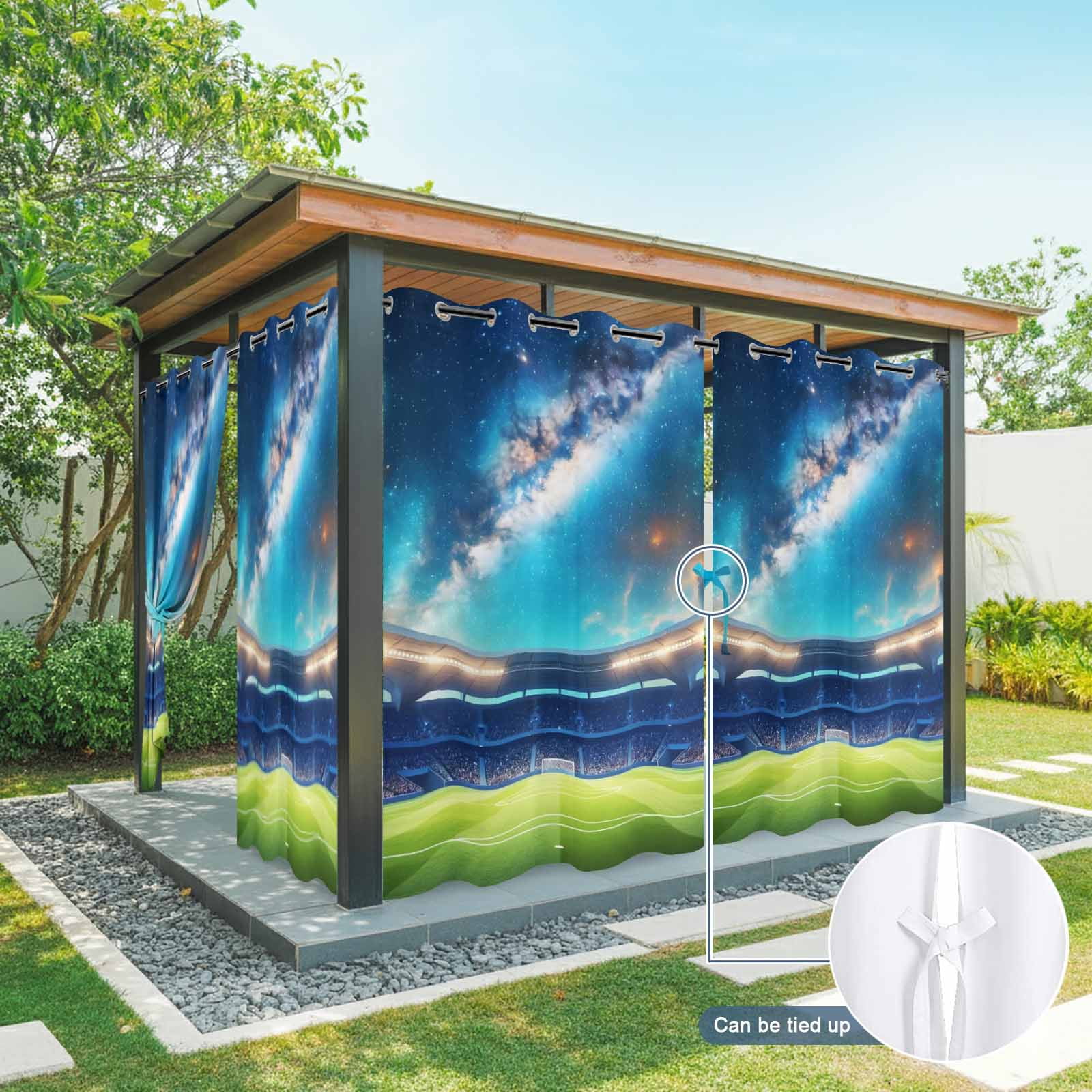 Celestial Arena Outdoor Curtains for Patio, Art Galaxy Stadium Cinematic Dreamy Deep Blue Sunshade Privacy Drapes Grommet Waterproof Outside Curtains for Porch/Cabana/Balcony 54"x 108", 1 Panel