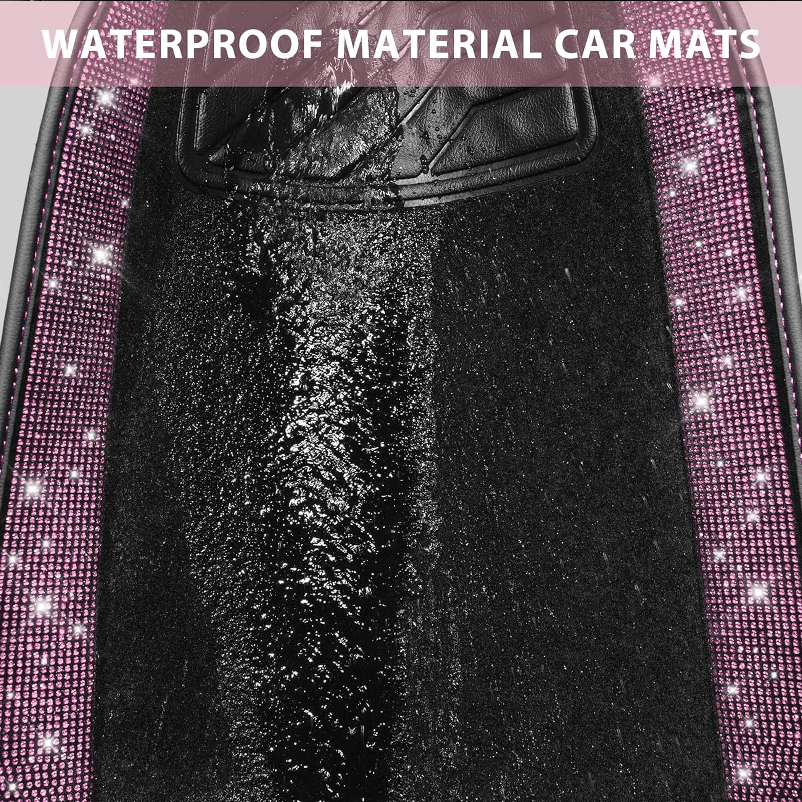 Car-Grand Bling Rhinestone Diamond car floor mats shining carpet sparkly glitter crytal with anti-slip heel waterproof universal fit cute girl women 4pcs Pink