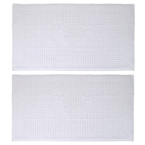 Turkish Home Cotton Bath Mat Set of 2, White, Washable Reversible, 100% Cotton 18 X 34 Inches