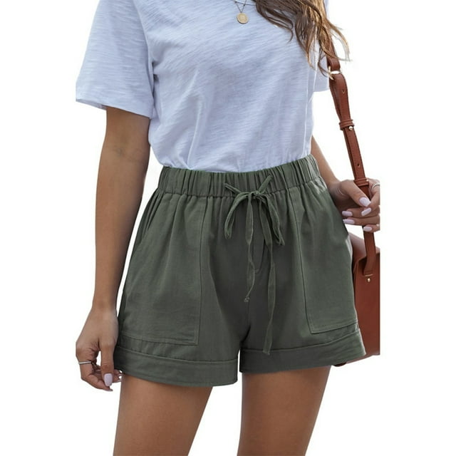 Women鈥檚 Casual Wide-Leg Shorts, Drawstring Elastic Waist Solid Color Loose Short Pant with Big Pocket