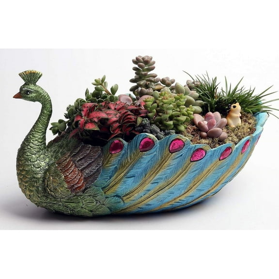 Succulents Planter Plants Pot Handmade 9.4 Inch Peacock Pot Resin Base Large Flowers Pot/Succulent Cactus pots/Container/with Hole for Home Garden Office Desktop Decoration Idea 9.4 Inch Peacock 9.4