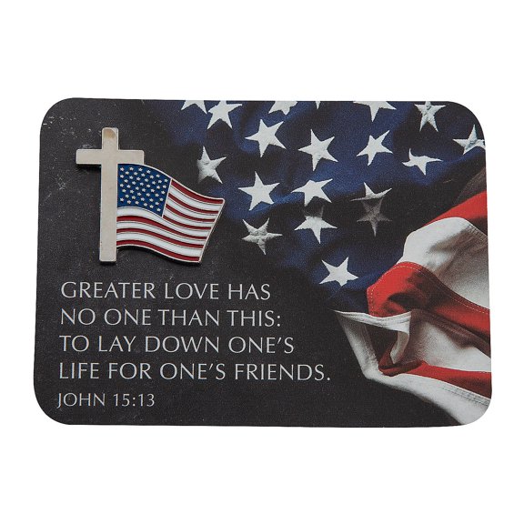 Religious Memorial Day Flag Pins with Card for 36