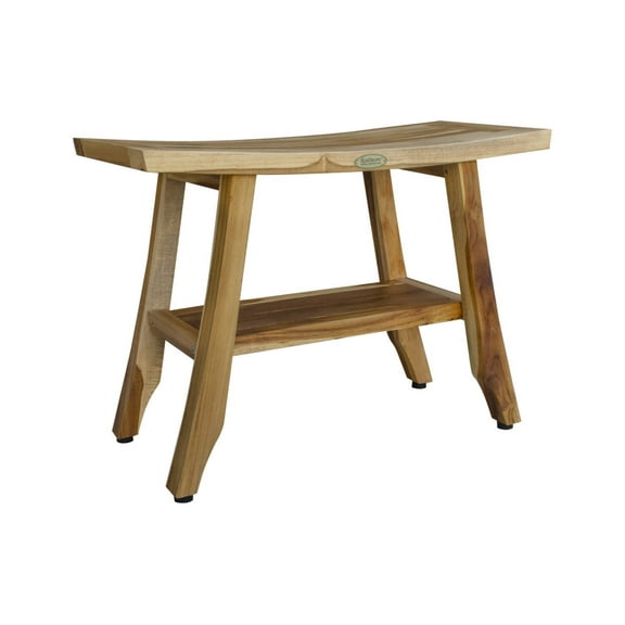 EcoDecors Satori 24" Teak Wood Shower Bench with Shelf in EarthyTeak Finish