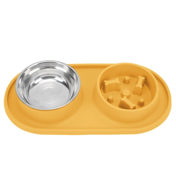 BOKYAN Dual‑Side Silicone & Stainless Steel Pet Food & Water Bowls – Anti‑Slip, Slow‑Feeder Design, Food‑Grade, Dishwasher Safe, Travel‑Ready