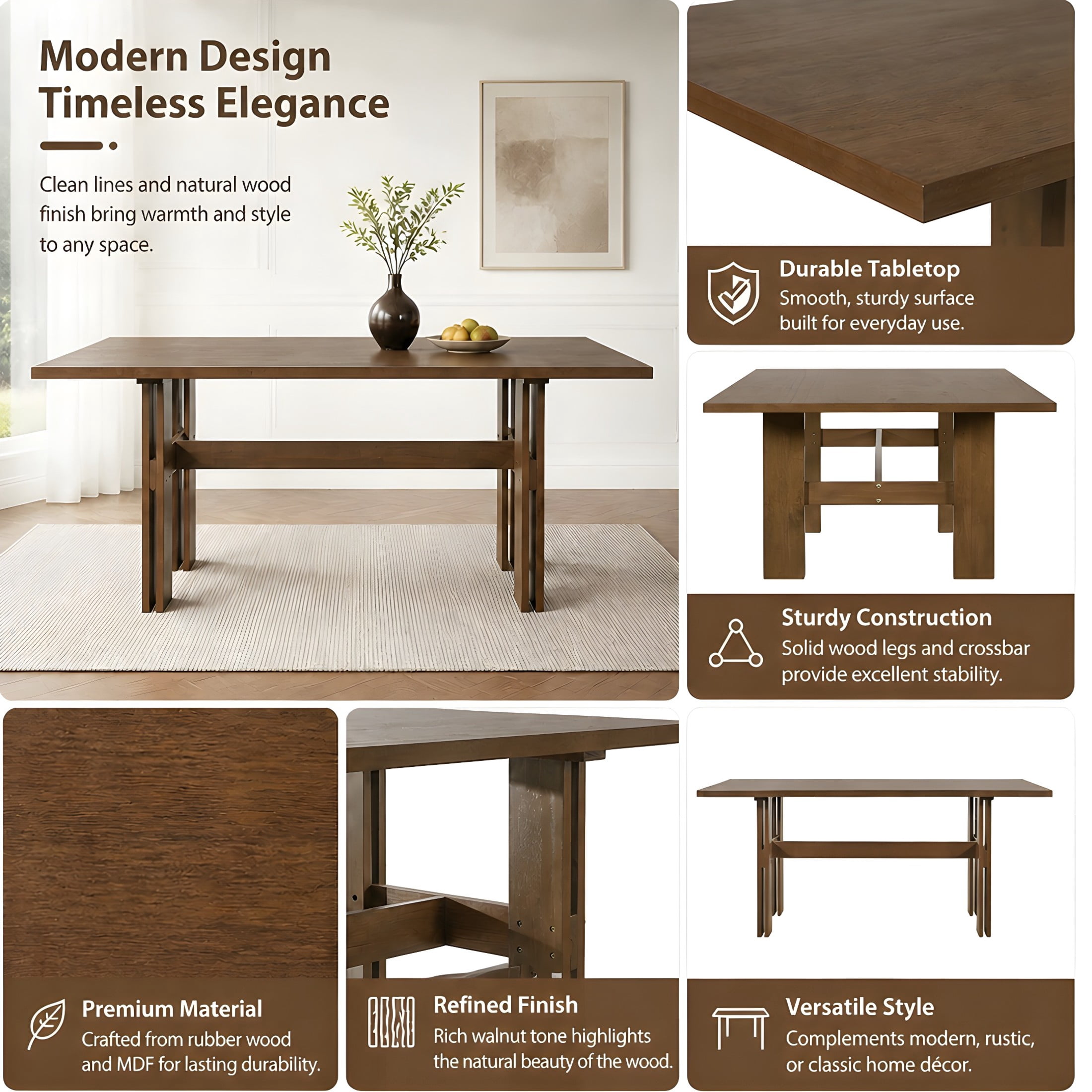Christopher Knight Home 71" Modern Wooden Dining Table with Pedestal Base for 4 to 6 People, Walnut