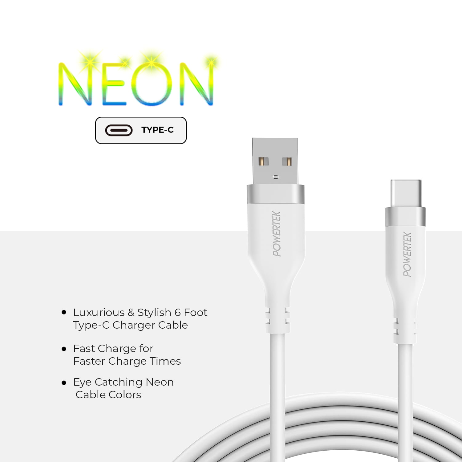 Liquipel Powertek Neon USB-A to USB-C - White