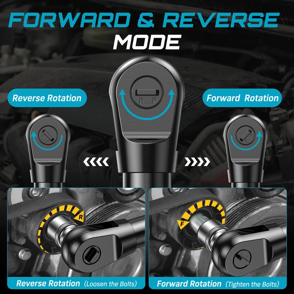 Seesii Extended Cordless Electric Ratchet Wrench: 59Ft-lbs Power Ratchet Wrench 3/8", Brushless  0-400RPM Variable Speed Trigger, 2 Pack 21V Batteries & Charger, 8 Sockets, 1/4"& 1/2" Adapter