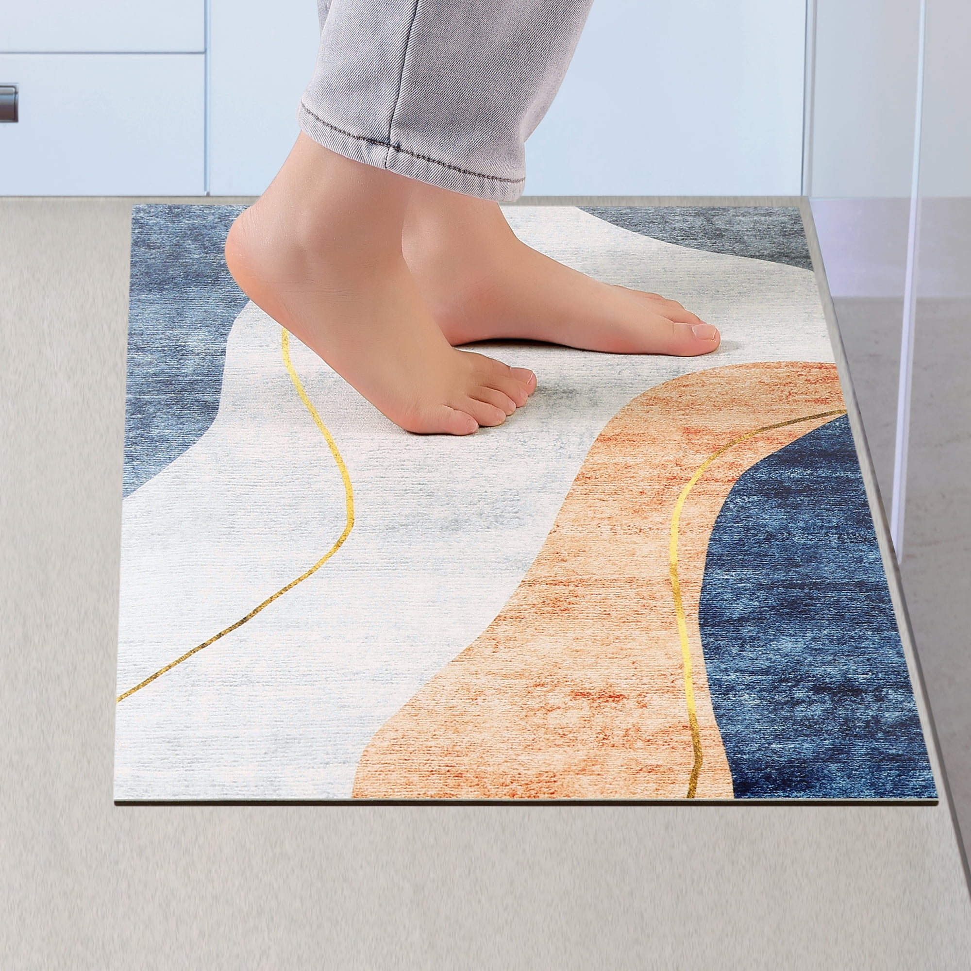 Unique Bargains Kitchen Mats Boho Geometry Kitchen Rugs Set of 1 Boho Kitchen Decor Orange 18" x 36"