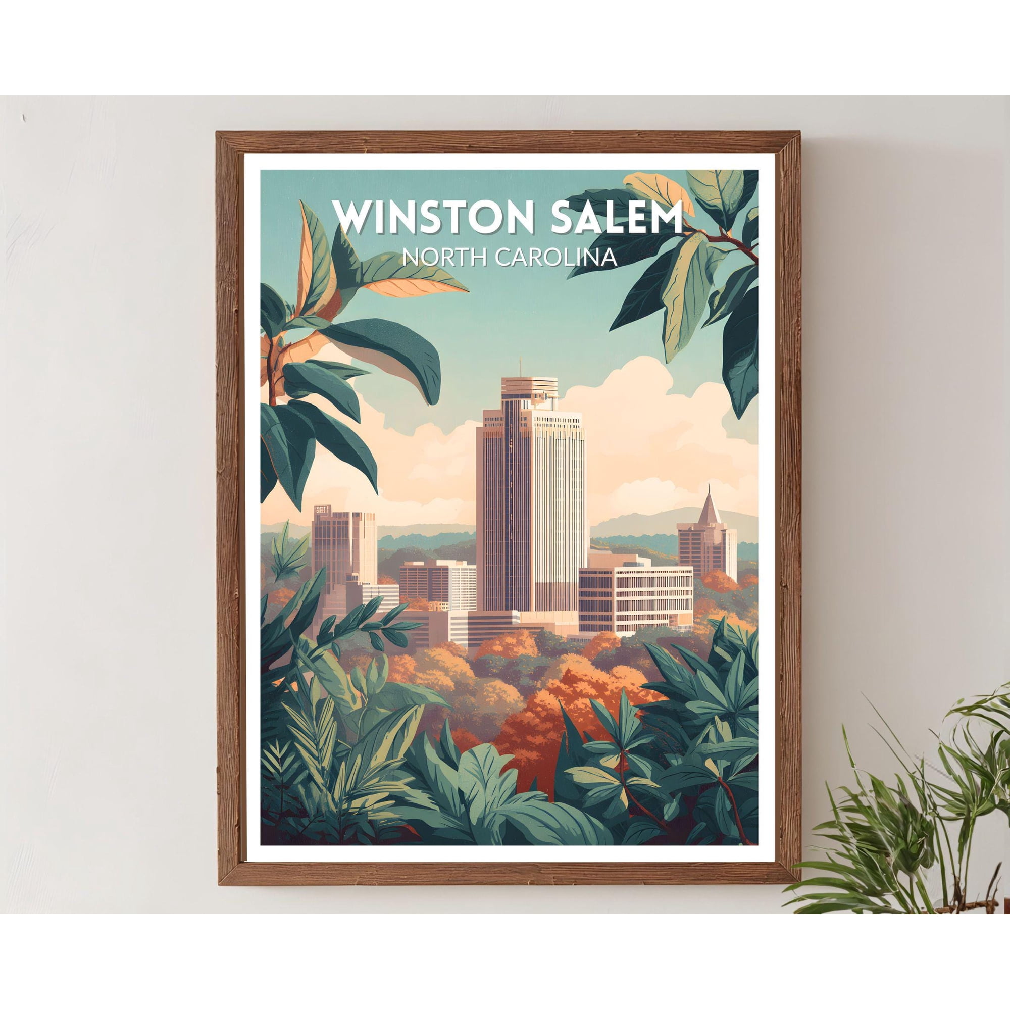 Winston-Salem North Carolina Retro Travel Mid Century Modern Vintage Cityscape Art North America Travel Wall Art Poster , Poster Print Only