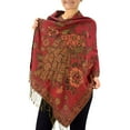 thumbnail image 2 of Floral Peacock Reversible Shimmer Layered Pashmina Wrap Shawl Scarf, 2 of 10