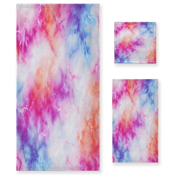 3 Piece Bath Towels Set Bath Towel, Hand Towel and Face Towel for Bathroom, Gym, Hotel Pink and Blue Tie-dye Pattern