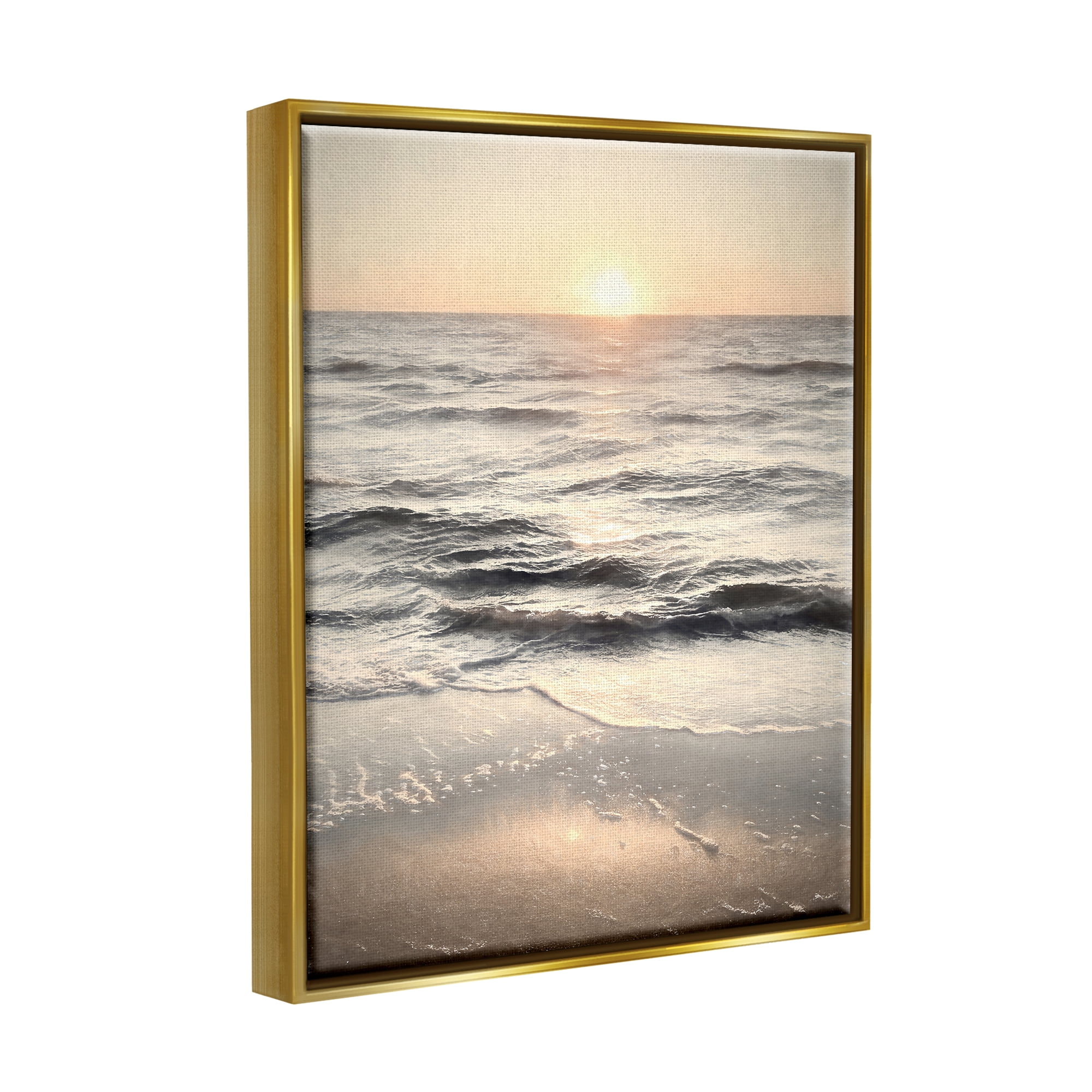 Stupell Industries Sunset on Ocean Ripples Nature Photography Gold Floater Framed Art Print Wall Art, 17 x 21