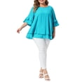 thumbnail image 2 of Agnes Orinda Women's Plus Size Tops Crew Neck Ruffle Short Sleeve Blouse Double Layered Summer Casual Solid Shirts 1X Blue, 2 of 6