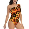 thumbnail image 3 of Easygdp Halloween Banner Symbols Women's One Shoulder Ruffle Monokini Bathing Suits with Removable Chest Pad, Quick Drying - Small, 3 of 8