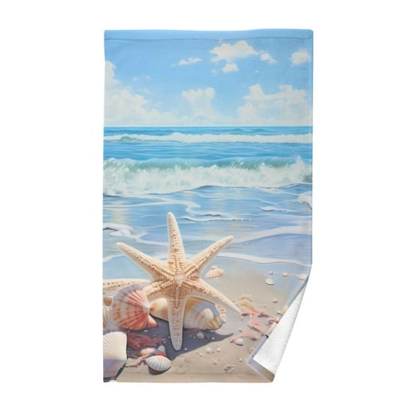 Seastar Seashells Summer Beach Cotton Face Towels Absorbent Hand Towel Soft Bathroom Towel for Kitchen Hotel Decoration