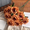 thumbnail image 5 of 2 Bundles Total 18 Multi-Color Artificial Roses | Warm Brown to Peach Tones with Multi-Layer Petals for Weddings, Home & Vase Bouquet Decor, 5 of 15