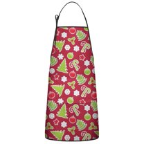 Red Christmas Decoration Pattern Apron-Garden Aprons for Women with Pockets-Cotton Linen Waterproof Kitchen Cooking Gardening Aprons Adjustable for Kitchen,Cooking,BBQ and Salon 33"x27"