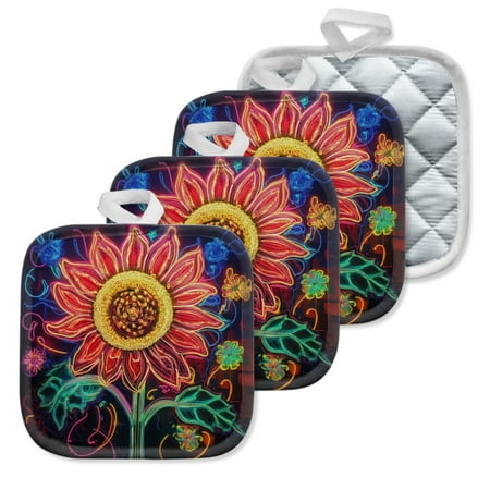 

4Pcs Pot Holder for Kitchen Stunning Light - Filled Sunflower Composition Square Heat Resistant Hotpads 8x8in Non Slip Dirt-Proof Kitchen Cook Oven Potholders Machine Washable