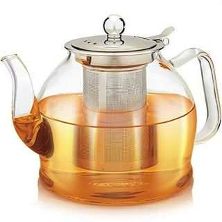Teabloom 2-in-1 Tea Kettle and Tea Steeper - Glass Teapot with Thermometer and Stainless Steel Loose Leaf Tea Infuser, No Whistle Kettles, Virtuoso