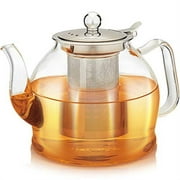 Teabloom Dublin Glass Teapot  Fine Borosilicate Glass  Stovetop and Microwave Safe  Removable Stainless Infuser  Ideal for Loose Leaf Tea  Large Capacity  40 oz. / 1200 ml (4-5 Cups)