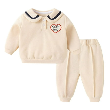 

Boy Gift Set Baby Kids Outfits Size 7 Child Kids Toddler Baby Boys Girls Long Sleeve Cute Cartoon Embroidered Sweatshirt Pullover Tops Solid Trousers Pants Outfit Set 2PCS Sweat Suits Fir Boys