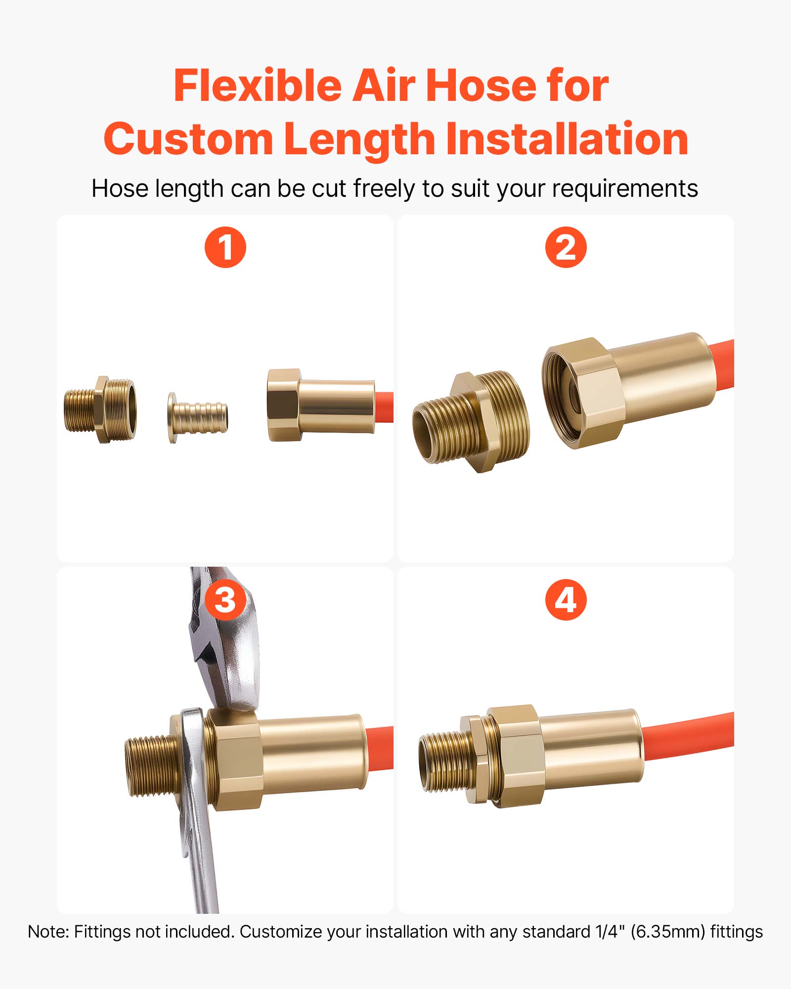 VEVOR Air Hose, 3/8'' x 250ft Hybrid Air Hose, Lightweight, Kink Resistant, Pneumatic Hoses with Three-Layer Hybrid Material for Auto, Home & Building, 300 PSI, All-Weather Flexibility, Orange