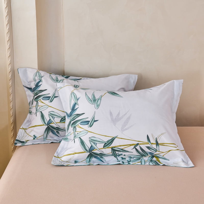 Koniroom 3Pcs Green Comforter Set Queen Size– Reversible Microfiber Bamboo Botanical Bedding in Mint & White