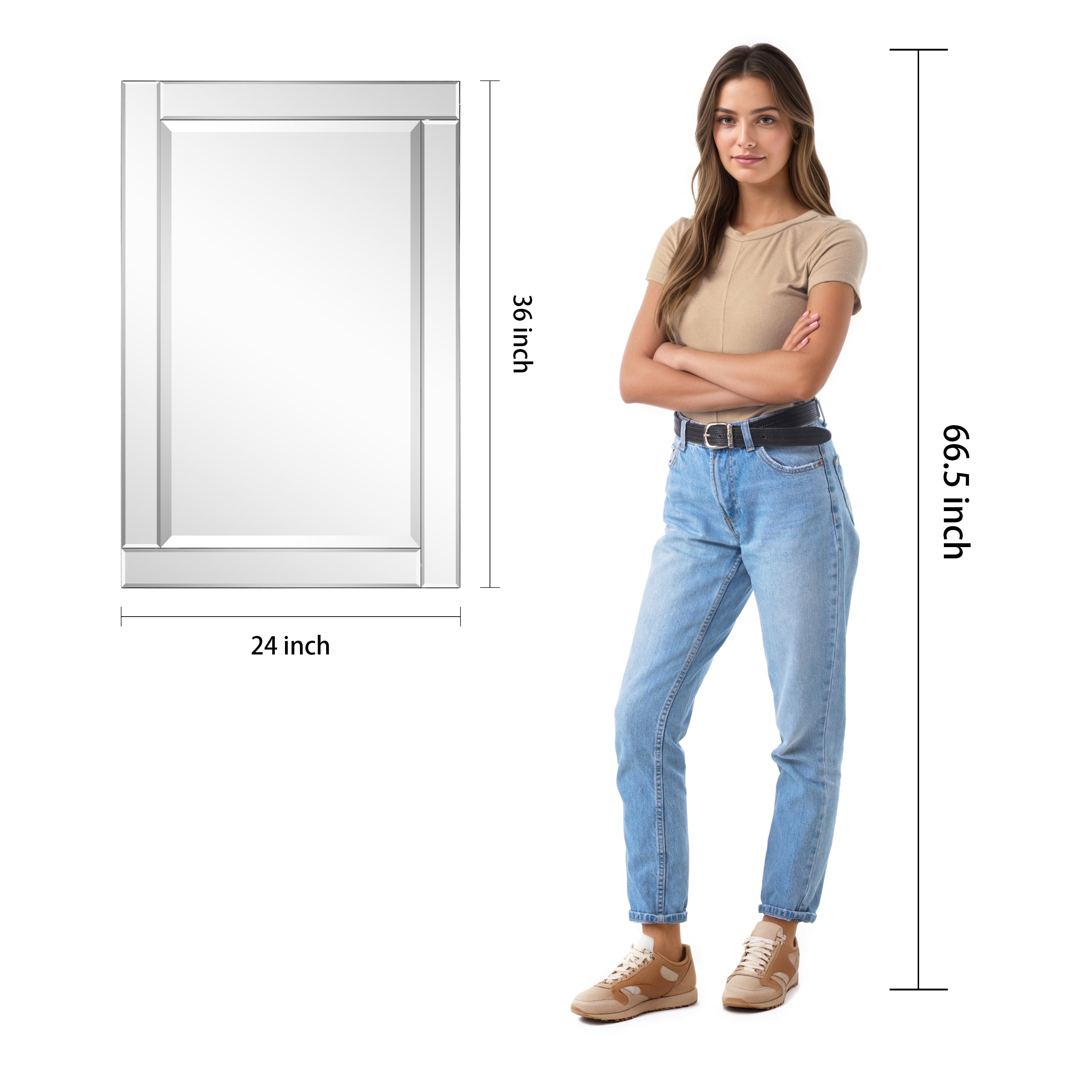 Empire Art Moderno Beveled rectangular Wall Mirror, 30"x40"