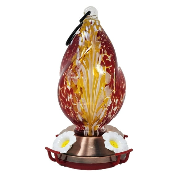 Griffin Products 24 oz Red Swirl with Multi Color Elegance Hand-Blown Glass Hummingbird Feeder