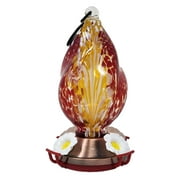 Griffin Products 24 oz Red Swirl with Multi Color Elegance Hand-Blown Glass Hummingbird Feeder
