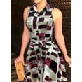 thumbnail image 1 of Robe Sans Manches à Imprimé Abstrait avec Boutons devant, Robe Décontractée à Taille Nouée et Col pour le Printemps et l'Été, Vêtements pour Femmes, 1 of 10