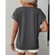 thumbnail image 4 of Blusa de Manga Corta Botón Cuello en V Diseño Plisado Color Puro Casual Mujer Top de Verano para Oficina Compras Diarias Gris Oscuro XL, 4 of 6
