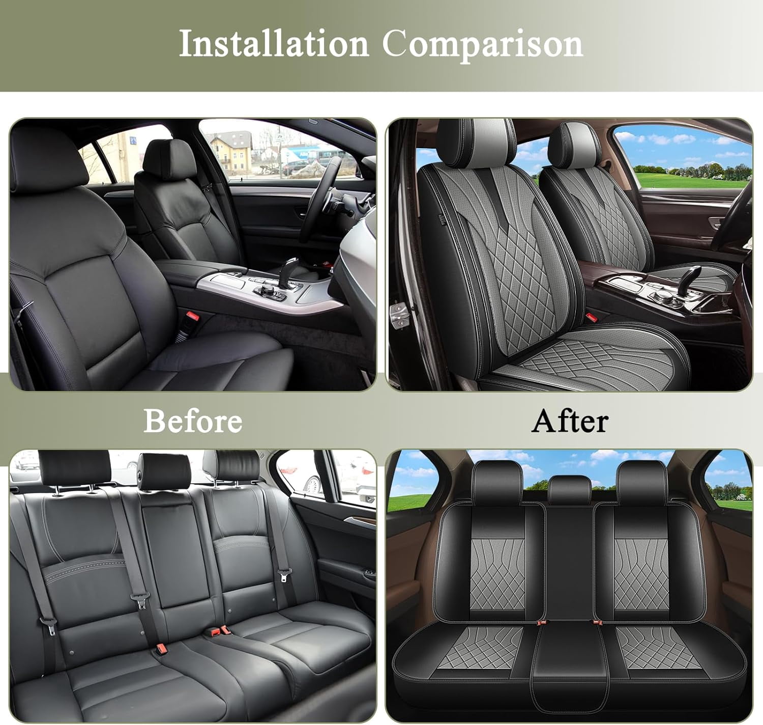 LAONNVIR Seat Covers Full Set Fit for Honda CR-V 2007-2024 2025 Faux Leather Car Seat Cover Waterproof Automotive Seat Cushion Protectors Compatible Airbag (Black&Grey,5 Seats)