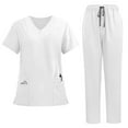 thumbnail image 2 of Mlqidk Scrub Sets for Woman Plus Size Nurse Uniforms Stretchy V-Neck Scrub Tops and Leg Pantss Medical Scrubs with Pockets White 2XL, 2 of 5