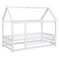 thumbnail image 6 of Modern Twin Floor Bed with Wooden House Roof Frame, Floor Bed Frame with Safety Fence Guardrails, Floor Bed for Kids, Children, Boys, Girls, White, 6 of 9