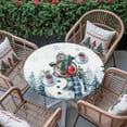 thumbnail image 4 of Round Table Cloth with Elastic Fitted Edged, Christmas Snowman Xmas Tree Waterproof Tablecloth for 55"-60" Tables Winter Snowflake Scenery Wipeable Indoor Table Cover for Kitchen Picnic Camping, 4 of 9