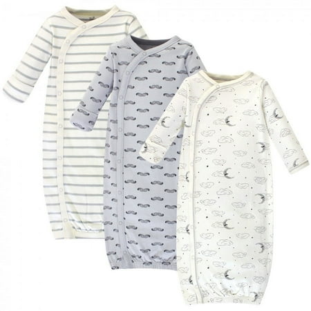 UPC: 0660168676303 | Touched by Nature Baby Boy Organic Cotton Side-Closure Snap Long-Sleeve Gowns 3pk  Mr. Moon  0-6 Months