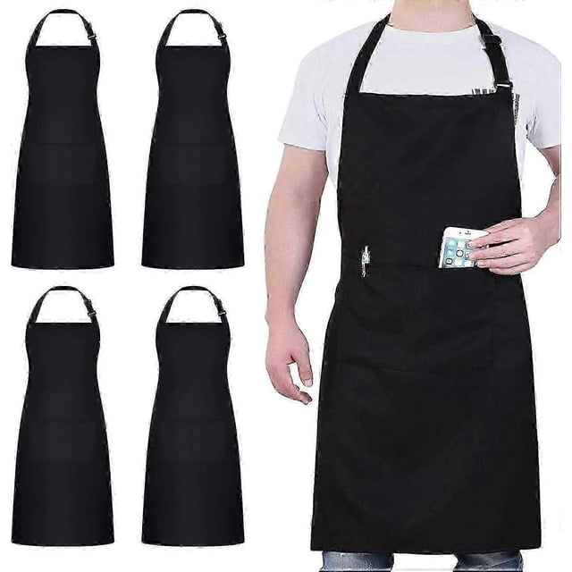 4 Pack Chef Aprons, Black Apron with 2 Pockets, Waterproof Adjustable Apron for Men Women,Professional Cooking Apron for Cooking, Gardening, Restauran