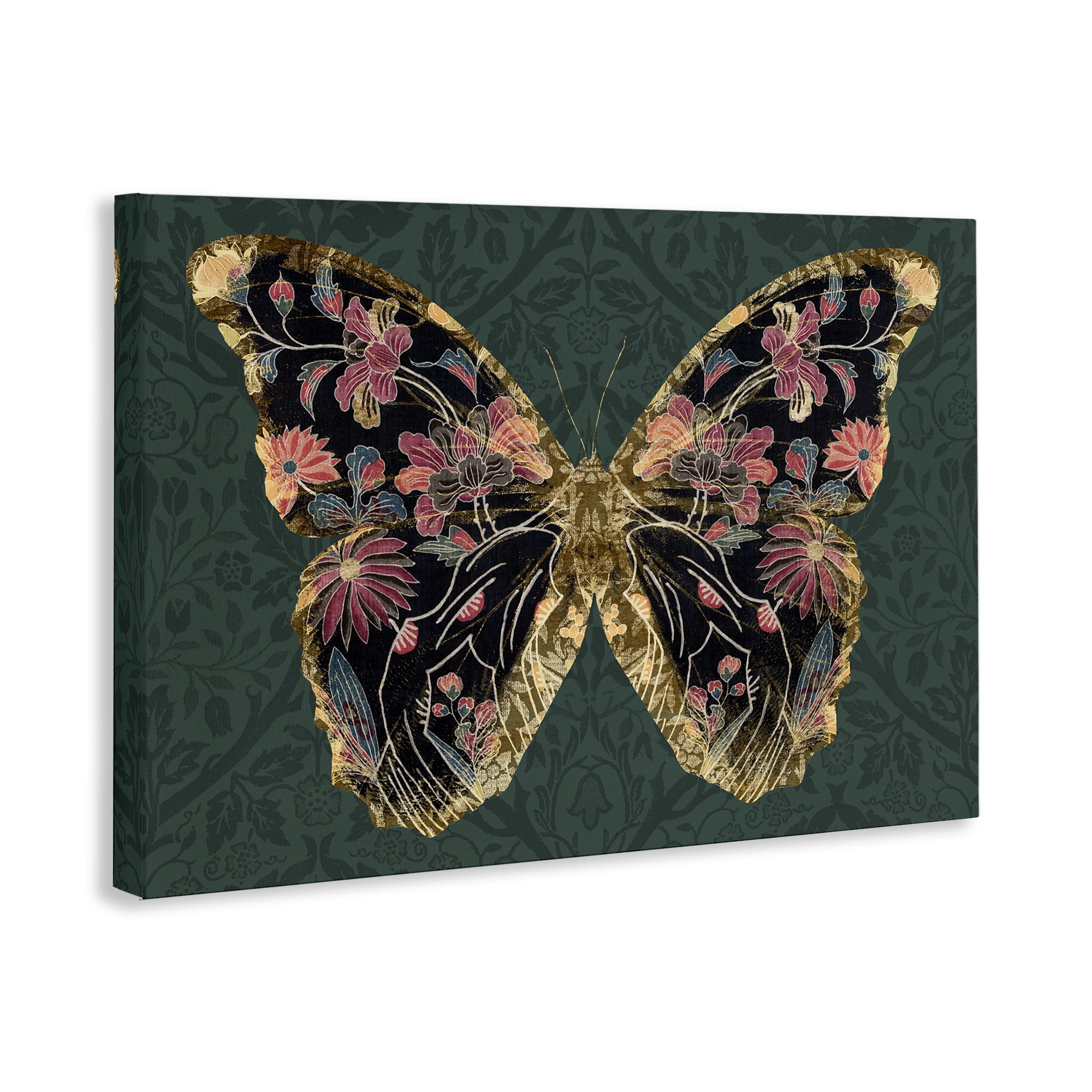 Stupell Industries Ornate Pattern Butterfly Animals Painting Wrapped Canvas Art Print Wall Art, 36 x 24
