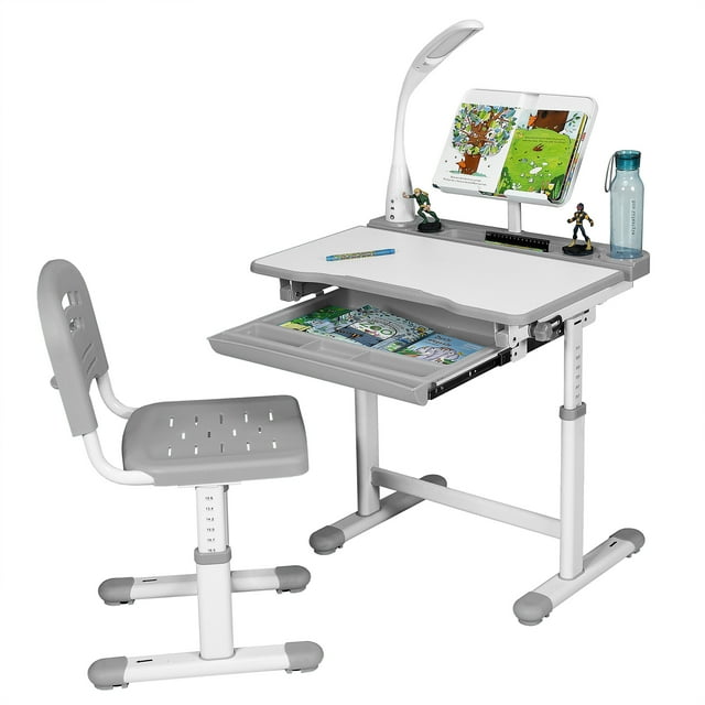 Costway Kids Desk and Chair Set Height Adjustable Children School Study Desk w/LED Light for Boys & Girls