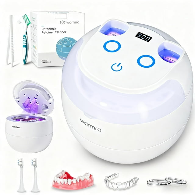 Limpiador ultras�nico de retenedores Warmra, limpiador ultras�nico de 45 kHz para dentaduras postizas, 4 modos para retenedores, d